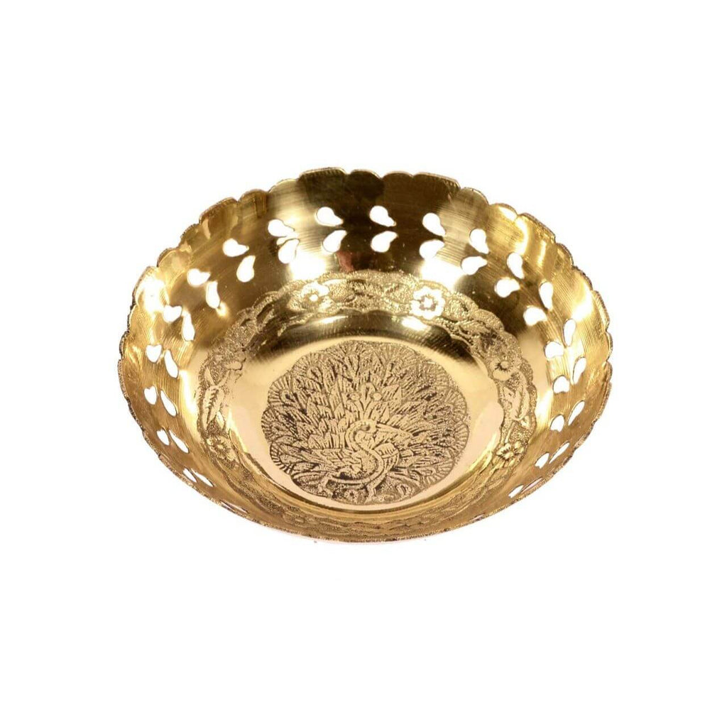 Metal Brass Hand Crafted Fruit Bowl (Gold Color, 6 Inch Diameter, 2 Inch Height)