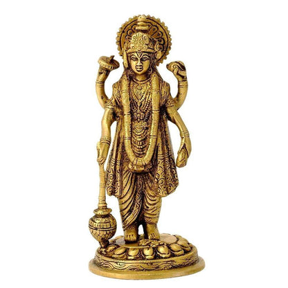 7 Inch Lord Bhagwan Vishnu Holding Club Brass Idol (850g) for Home Decor, Mandir Puja, Gifting, Vastu Dosha