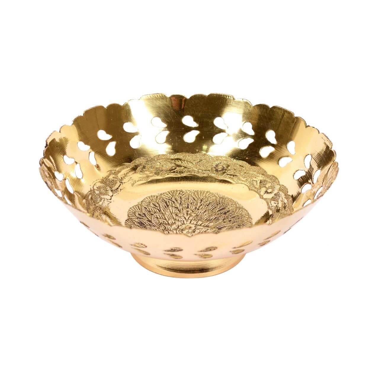 Metal Brass Hand Crafted Fruit Bowl (Gold Color, 6 Inch Diameter, 2 Inch Height)
