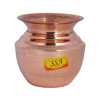 Handmade Pure Copper Rounded and Curved Design Kalash/Lota for Pooja (700 ml, Brown)