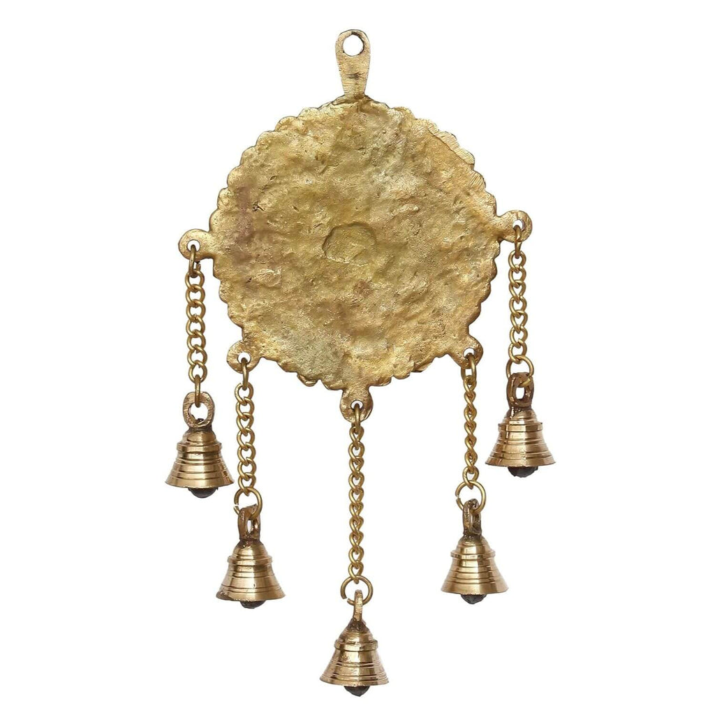 Lord Ganesha Decorative Brass Wall Hanging with 5 Bells, Gold, One Size
