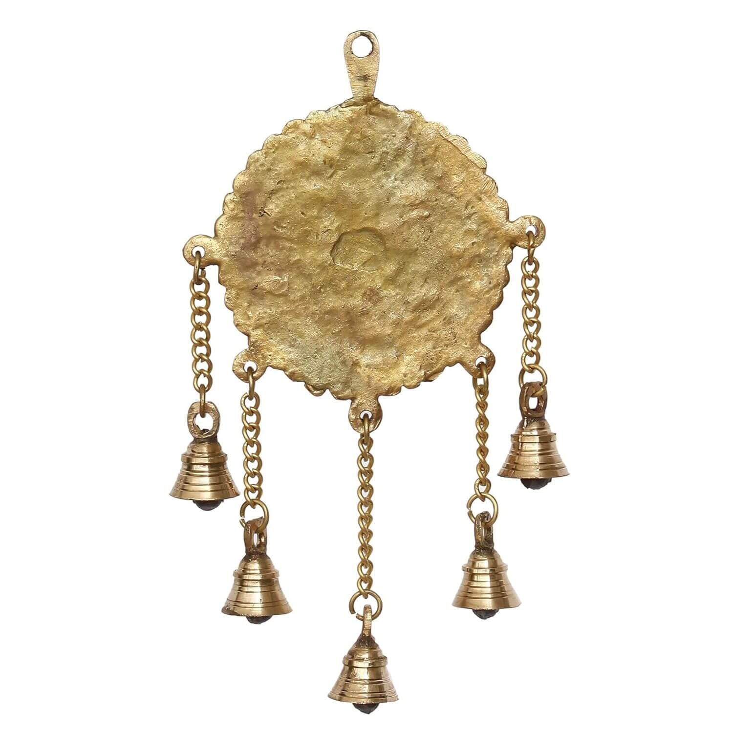Lord Ganesha Decorative Brass Wall Hanging with 5 Bells, Gold, One Size