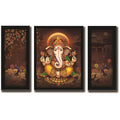 Ganesha Art Framed Painting | UV Textured | 3 Panel Painting | Ready to Hang- (Wood, 24 inch x 18 inch)