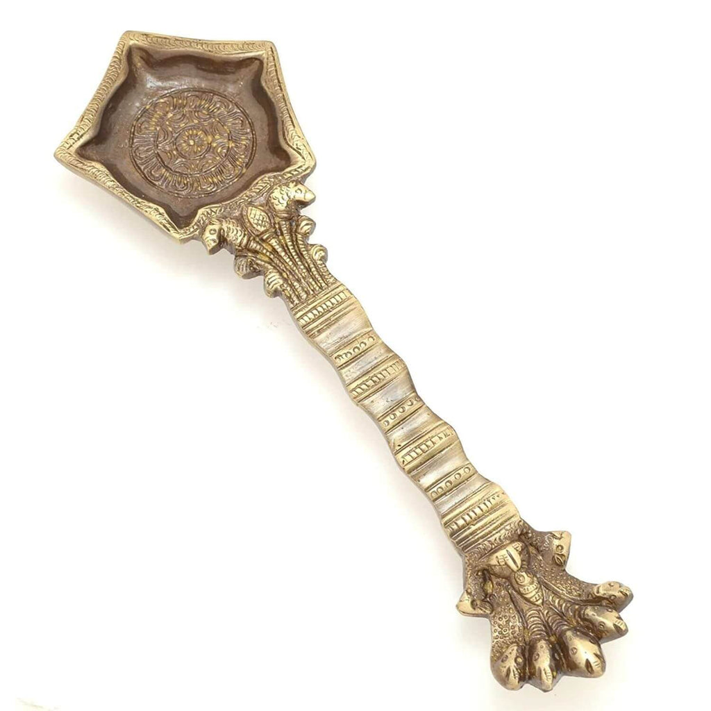 Brass Panchmukhi Nag Head Pooja Spoon (Brown 21 x 7.5 cm)