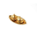 Metal Handcrafted Haldi kumkum Holder Stand Plate with Lid Bowl for Pooja (Golden)