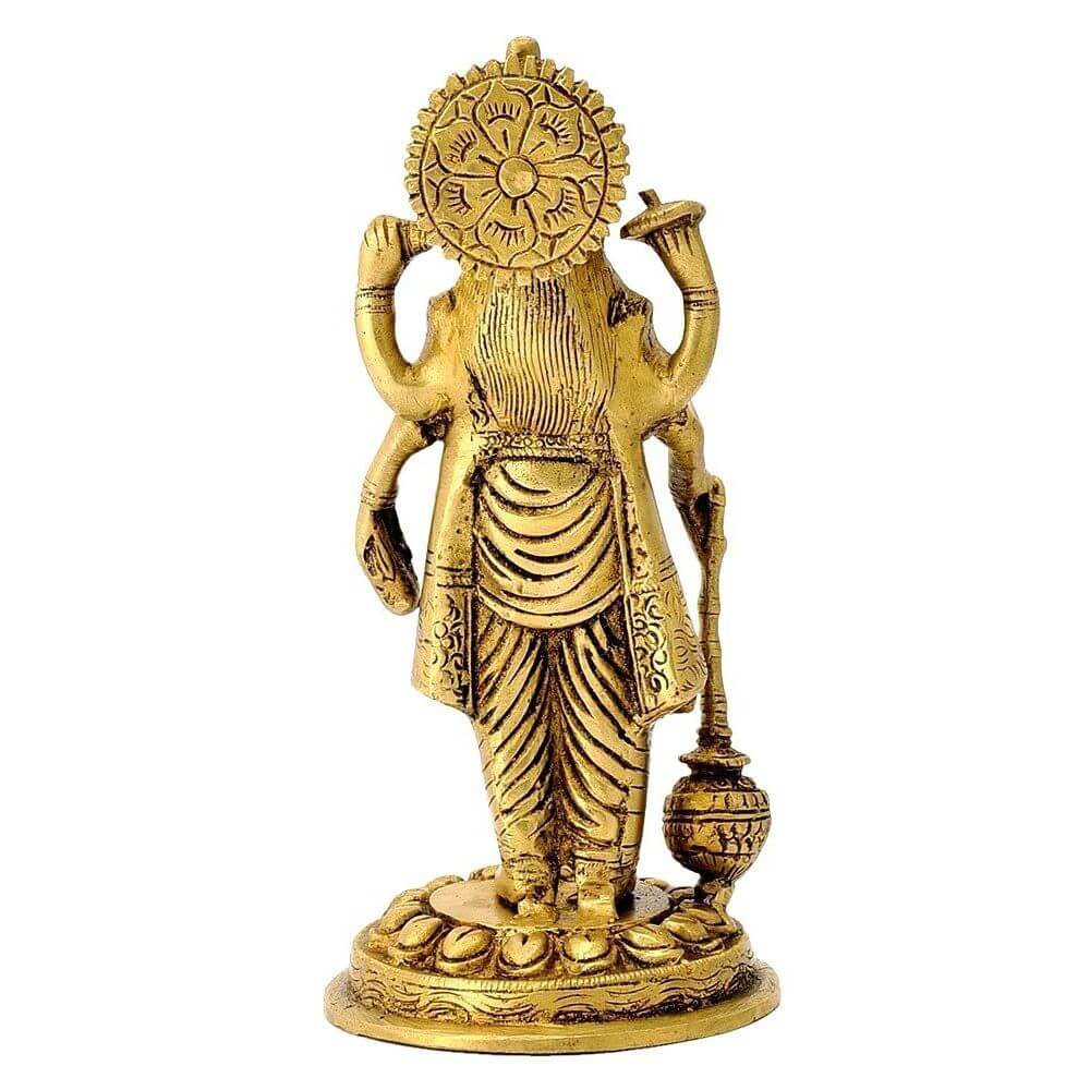 7 Inch Lord Bhagwan Vishnu Holding Club Brass Idol (850g) for Home Decor, Mandir Puja, Gifting, Vastu Dosha