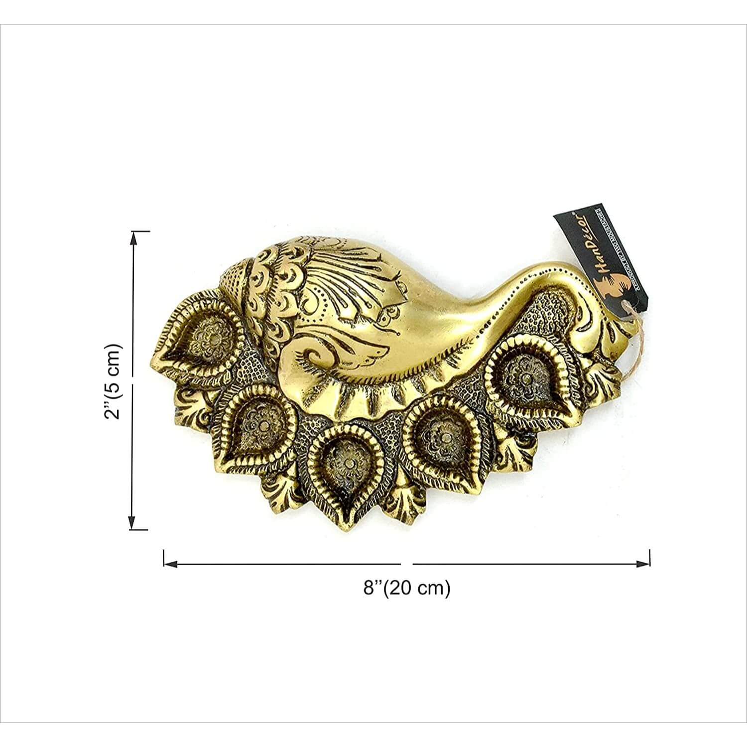 Brass Shankh Design 5 Oil Wick Diya (Yellow 8x5x2 Inch)