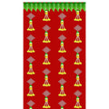 5 x 8 Ft - Red Background With Kolam (Muggu) and Flower Design - Traditional Backdrop Curtain for Pooja / Festival (Taiwan Polyester Fabric) (Washable)