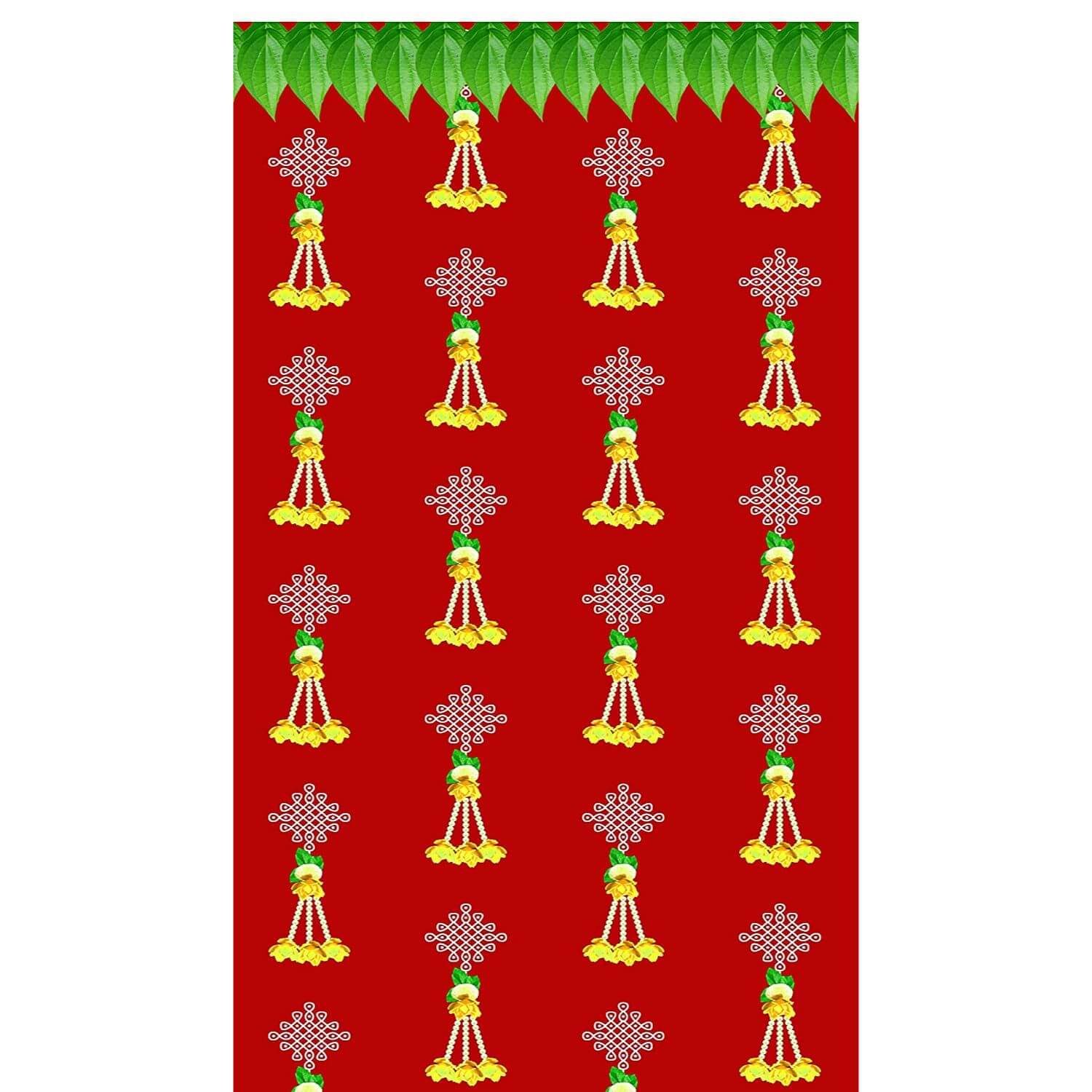 5 x 8 Ft - Red Background With Kolam (Muggu) and Flower Design - Traditional Backdrop Curtain for Pooja / Festival (Taiwan Polyester Fabric) (Washable)