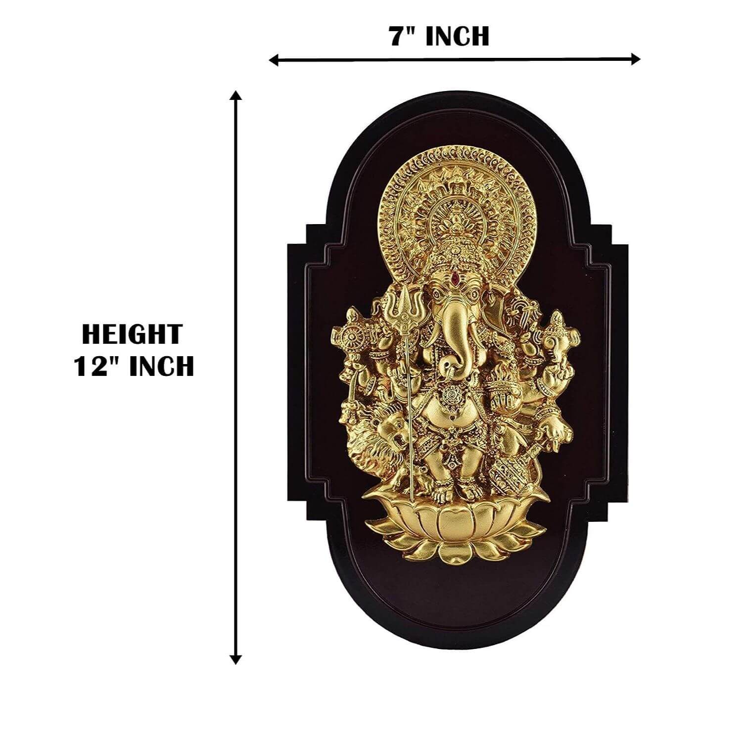 Sri Shubha Drishti Ganapathy / Ganesha for Home Entrance Wall Hanging with Yantra (Brown and Gold, 12" X 7" Inch)
