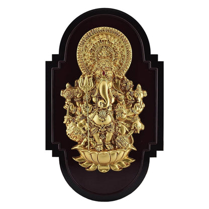 Sri Shubha Drishti Ganapathy / Ganesha for Home Entrance Wall Hanging with Yantra (Brown and Gold, 12" X 7" Inch)