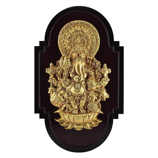 Sri Shubha Drishti Ganapathy / Ganesha para colgar en la pared con Yantra (marrón y dorado, 12 x 7 pulgadas)