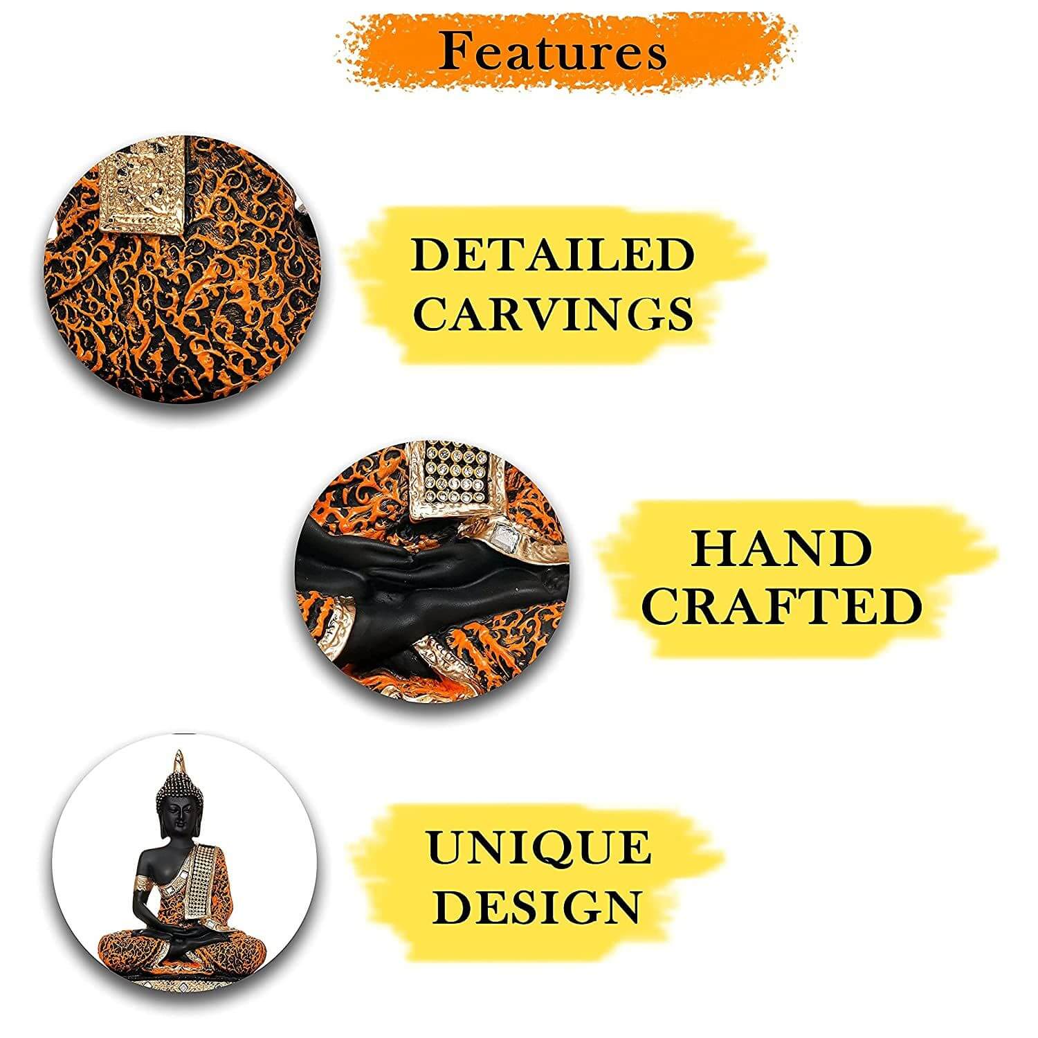 9.5 inch Sitting Buddha Idol (300g) - Polyresin Statue Showpiece for Home Decor Decoration Gift Item