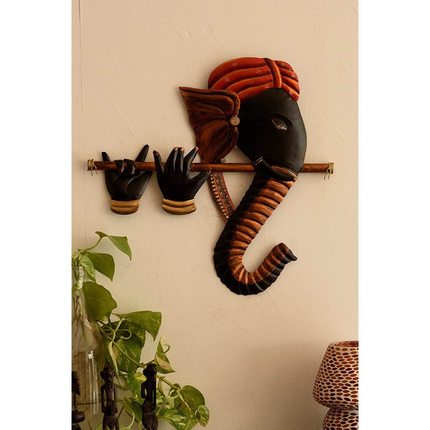 Bansuri Ganesha Wrought Iron Wall Hanging (43 cm x 3 cm x 38)