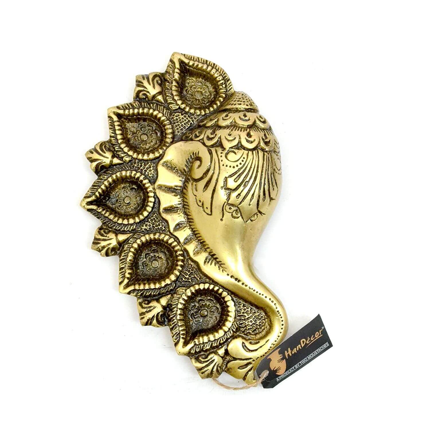 Brass Shankh Design 5 Oil Wick Diya (Yellow 8x5x2 Inch)