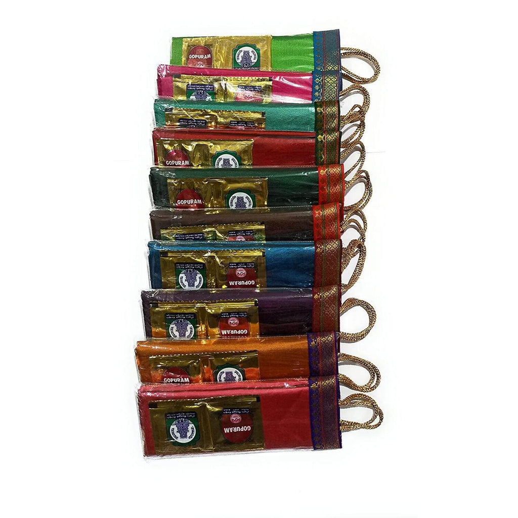 Pack of 10 - Women's Handcrafted Bag Shaped Blouse Piece with Haldi-Kumkum Packs for Return Gifts (Multicolour)