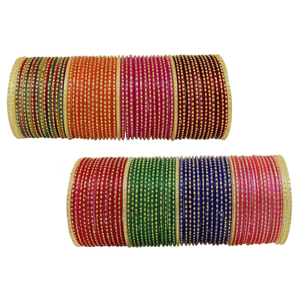 Glass and Polka Dots Glossy Finished Bangle Set For Women and Girls (Size 2.4), Pack Of 108 Bangles