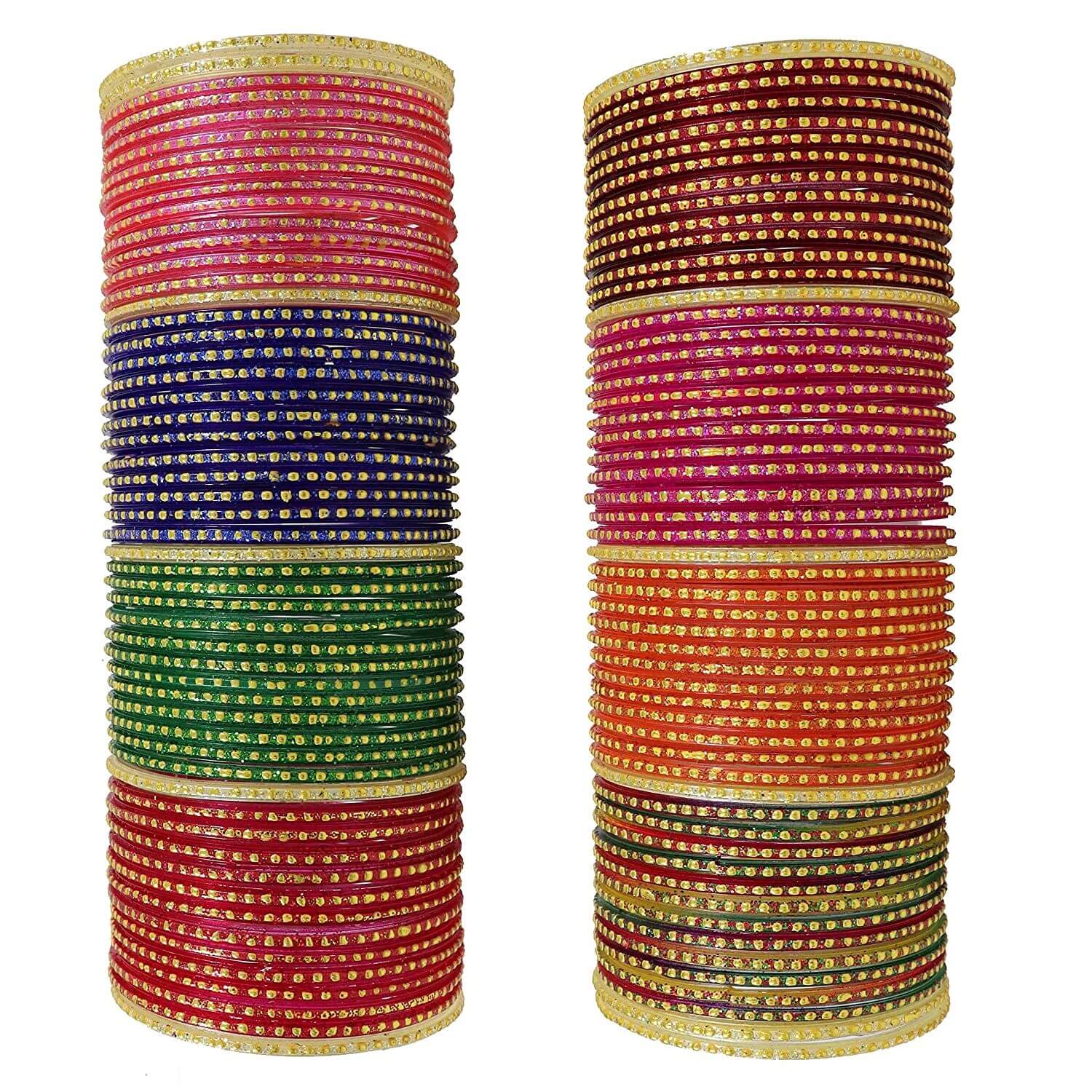 Glass and Polka Dots Glossy Finished Bangle Set For Women and Girls (Size 2.4), Pack Of 108 Bangles