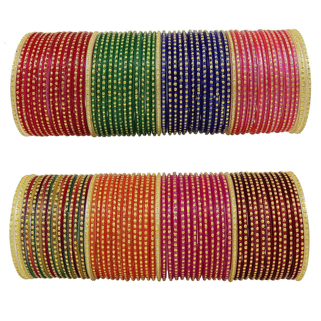 Glass and Polka Dots Glossy Finished Bangle Set For Women and Girls (Size 2.4), Pack Of 108 Bangles