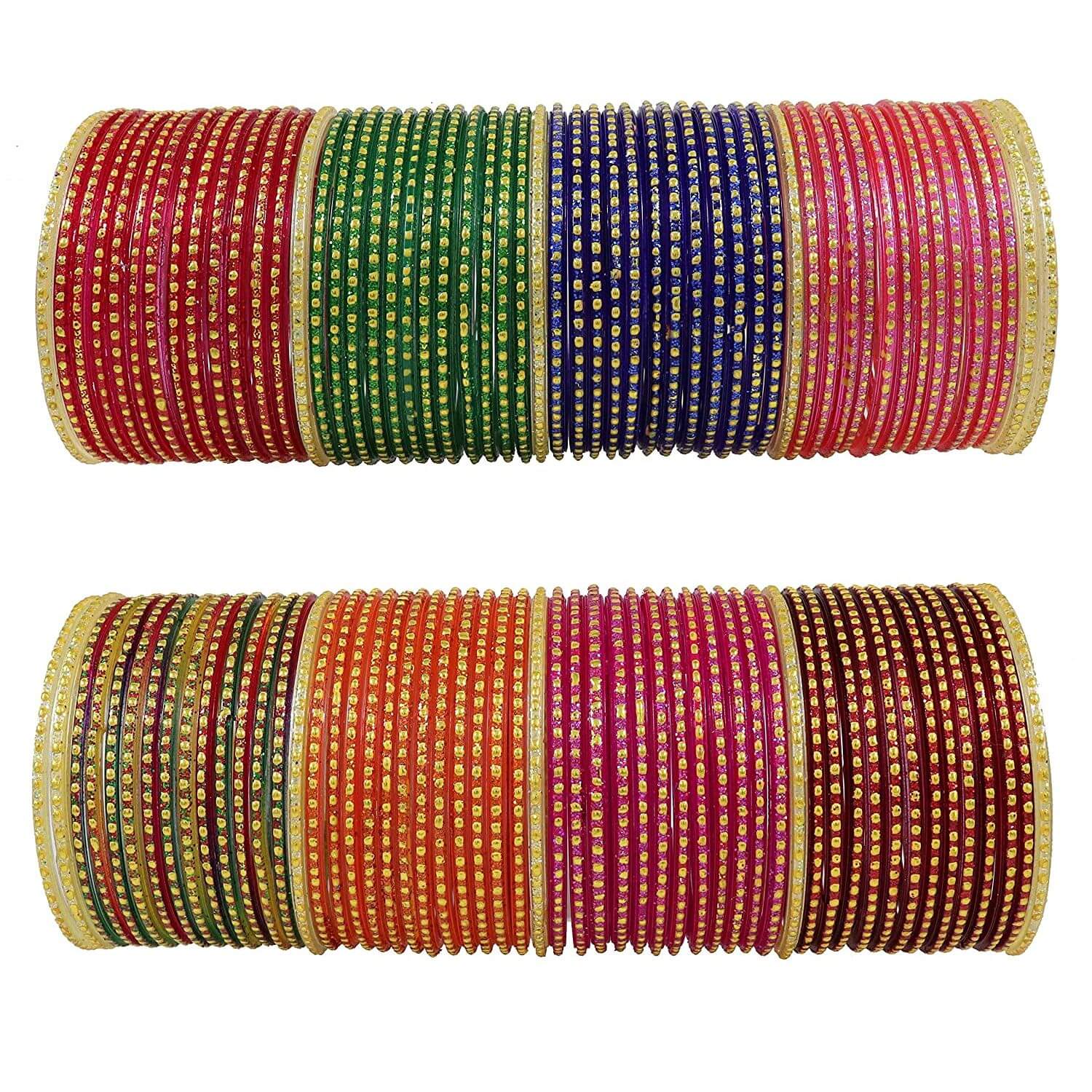 Glass and Polka Dots Glossy Finished Bangle Set For Women and Girls (Size 2.4), Pack Of 108 Bangles