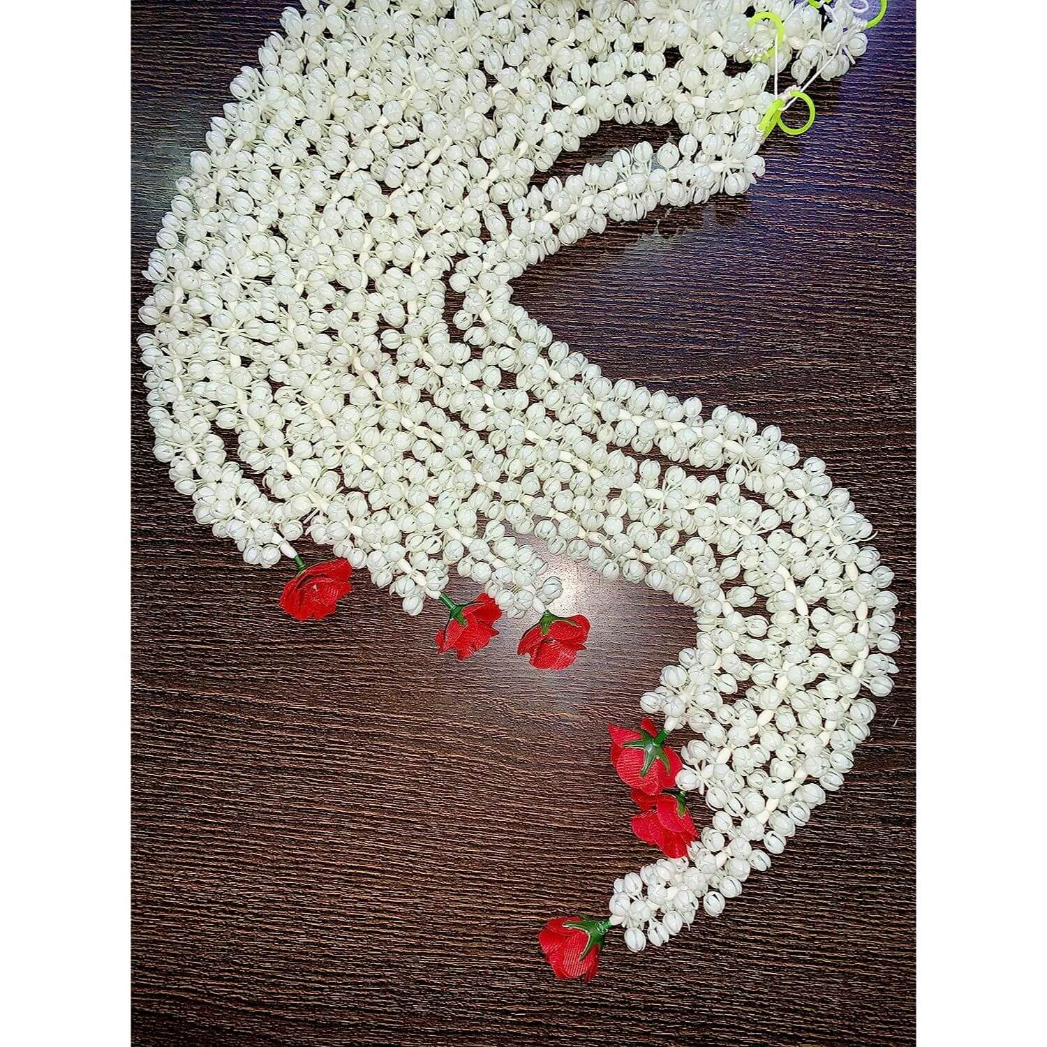 Artificial Jasmine Buds (Mogra) & Rose Strings garlands for Festivals Pooja Wedding Housewarming Diwali Decorations (Approx. 2.5 ft/30 Inches | 6 Strings)