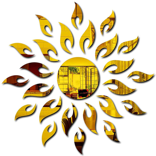 1.5 Feet Golden Sun Decorative Mirror Acrylic 3D Wall Stickers Decor for Home Mangal Fashions | Indian Home Decor and Craft