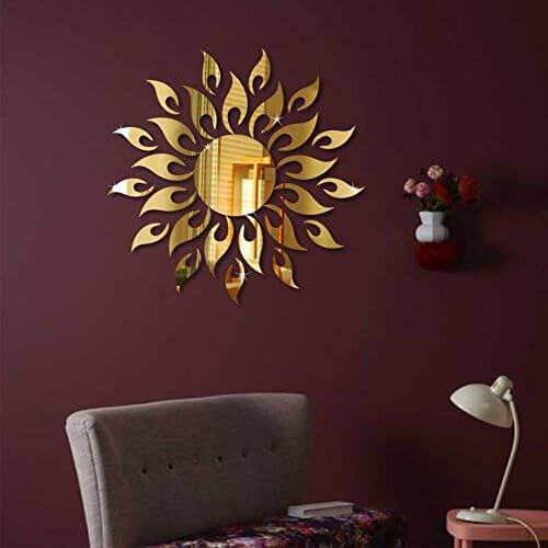 1.5 Feet Golden Sun Decorative Mirror Acrylic 3D Wall Stickers Decor for Home Mangal Fashions | Indian Home Decor and Craft