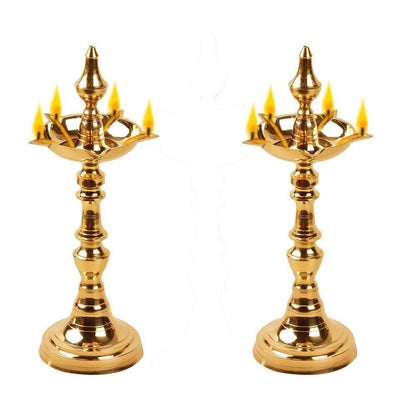 10 Inch - 1 Piece - Brass Fancy Kerala Diya Oil Lamp for Pooja Mangal Fashions | Indian Home Decor and Craft