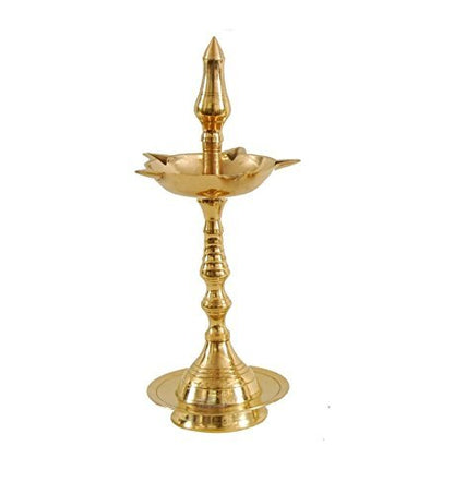 10 Inch - 1 Piece - Brass Fancy Kerala Diya Oil Lamp for Pooja Mangal Fashions | Indian Home Decor and Craft