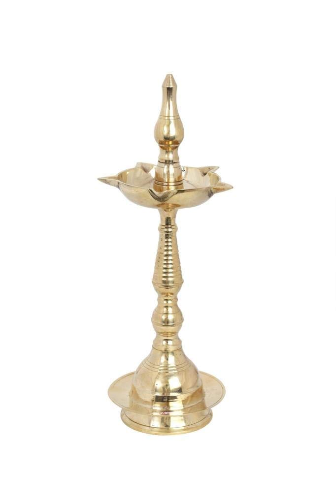 10 Inch - 1 Piece - Brass Fancy Kerala Diya Oil Lamp for Pooja Mangal Fashions | Indian Home Decor and Craft