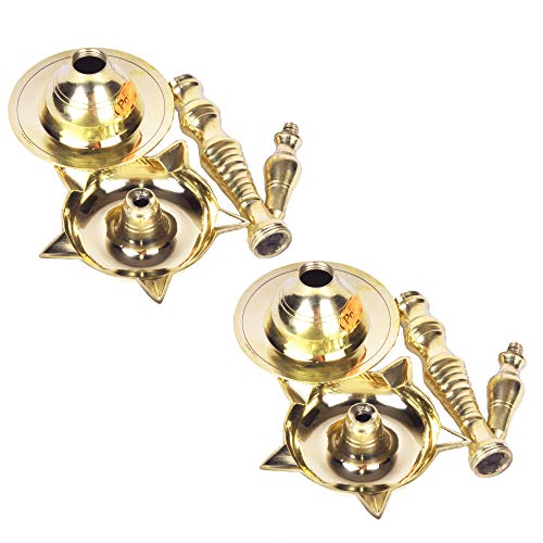 11.5 Inch - Set of 2 Pure Brass Kerala Fancy Diya for Pooja Mangal Fashions | Indian Home Decor and Craft