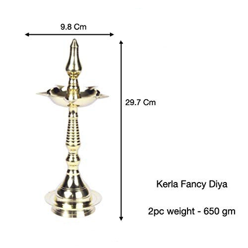 11.5 Inch - Set of 2 Pure Brass Kerala Fancy Diya for Pooja Mangal Fashions | Indian Home Decor and Craft