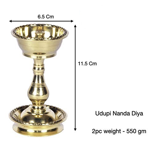 11.5cm x 6.5cm Pure Brass Heavy Udupi Nanda Diya (Set of 2) Mangal Fashions | Indian Home Decor and Craft
