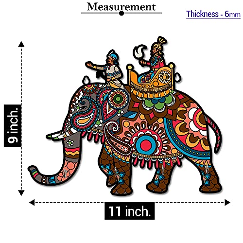 11 Inch | 4 Hook - Designer Wall Mount Wooden (Pine Wood) Key Holder - Elephant (Multicolor) Mangal Fashions | Indian Home Decor and Craft