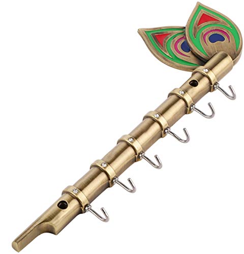 11 Inch | 6 Hooks - Brass Antique Flute Key Chain Holder (Rust Proof) for Home Decor Mangal Fashions | Indian Home Decor and Craft