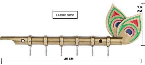 11 Inch | 6 Hooks - Brass Antique Flute Key Chain Holder (Rust Proof) for Home Decor Mangal Fashions | Indian Home Decor and Craft
