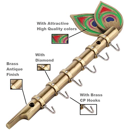 11 Inch | 6 Hooks - Brass Antique Flute Key Chain Holder (Rust Proof) for Home Decor Mangal Fashions | Indian Home Decor and Craft