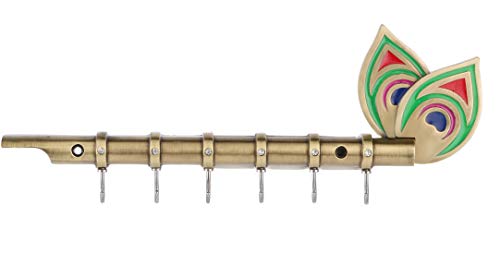 11 Inch | 6 Hooks - Brass Antique Flute Key Chain Holder (Rust Proof) for Home Decor Mangal Fashions | Indian Home Decor and Craft