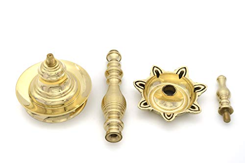 12 Inch Tall - 7 Faced Antique Brass Diya with Kalash Design at Centre and Lined Pattern Stand (1.15 kg) Mangal Fashions | Indian Home Decor and Craft