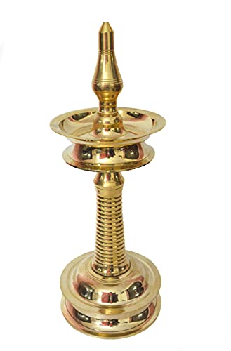 14 Inch (1.9kg) - Set of 1 - Traditional Brass Kerala Nilavilakku Diya Deepak Oil Lamp Mangal Fashions | Indian Home Decor and Craft