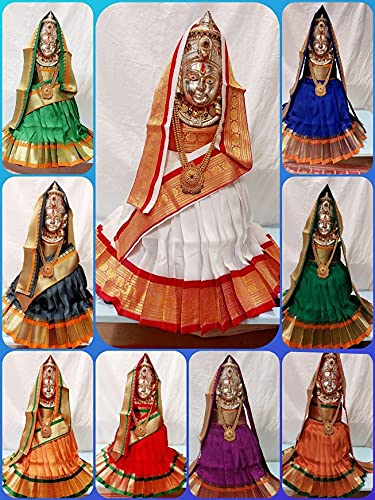 15x14 Inch Goddess Kalash Silk Saree (Blue) with Zari border, Chunri Patka and Lehenga / Ghagra Dress for Pooja Mangal Fashions | Indian Home Decor and Craft