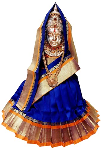 15x14 Inch Goddess Kalash Silk Saree (Blue) with Zari border, Chunri Patka and Lehenga / Ghagra Dress for Pooja Mangal Fashions | Indian Home Decor and Craft
