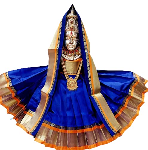 15x14 Inch Goddess Kalash Silk Saree (Blue) with Zari border, Chunri Patka and Lehenga / Ghagra Dress for Pooja Mangal Fashions | Indian Home Decor and Craft