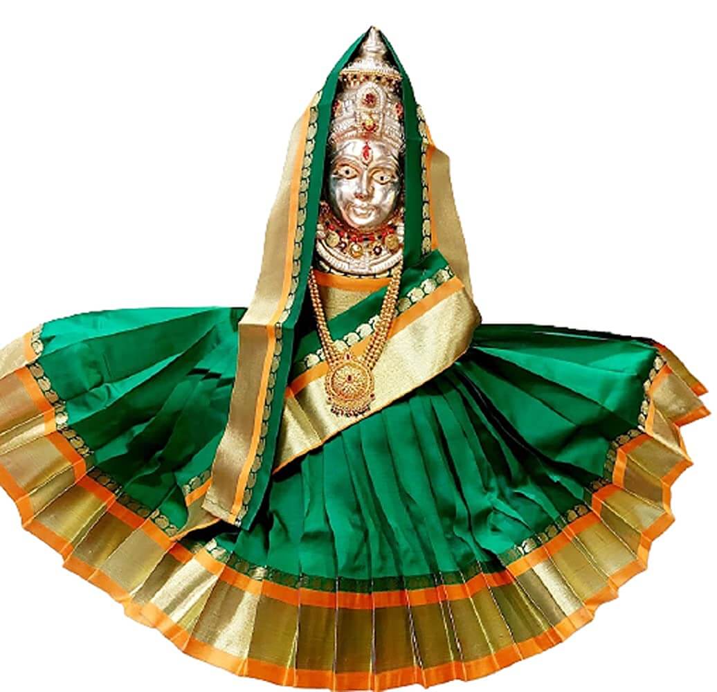 15x14 Inch Goddess Kalash Silk Saree (Green) with Zari border, Chunri Patka and Lehenga / Ghagra Dress for Pooja Mangal Fashions | Indian Home Decor and Craft