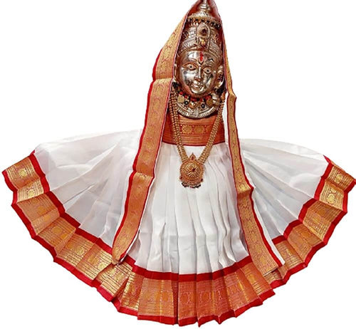 15x14 Inch Goddess Kalash Silk Saree (White) with Zari border, Chunri Patka and Lehenga / Ghagra Dress for Pooja Mangal Fashions | Indian Home Decor and Craft