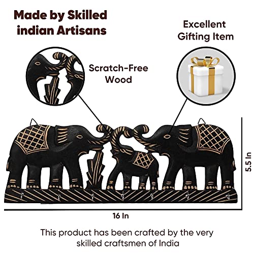 16 Inch | 7 Hooks - Elephant Designed Scratch Free Wooden Key Holder for Home Decor Mangal Fashions | Indian Home Decor and Craft