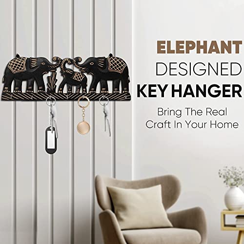 16 Inch | 7 Hooks - Elephant Designed Scratch Free Wooden Key Holder for Home Decor Mangal Fashions | Indian Home Decor and Craft