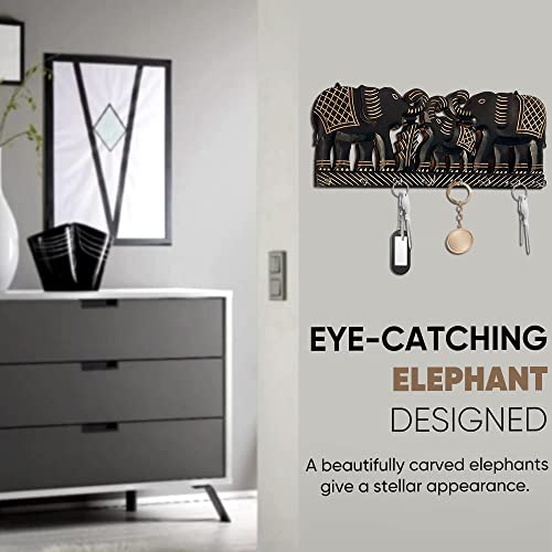 16 Inch | 7 Hooks - Elephant Designed Scratch Free Wooden Key Holder for Home Decor Mangal Fashions | Indian Home Decor and Craft