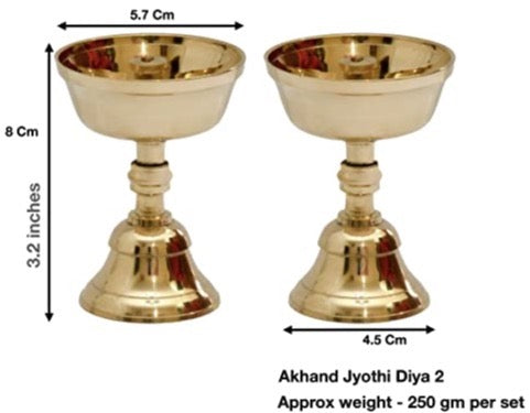 3.2 Inch - Set of 2 - Pure Brass Akhand Jyothi | Pyali Stand | Nanda Table Diya Mangal Fashions | Indian Home Decor and Craft