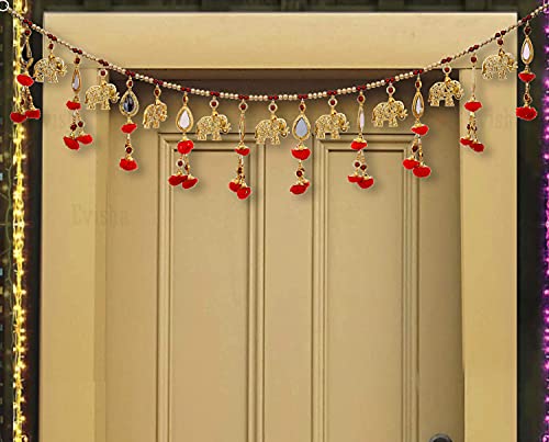 3 Feet - Decorative Main Door Hanging Toran Bandarwar - Pom Pom Elephants Design Mangal Fashions | Indian Home Decor and Craft